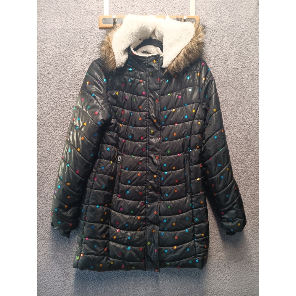 Cat & Jack Kids XL 14/16 Sherpa Hood Puffer Coat Polka Dot
